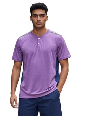 MXS Michael Strahan Mens Lavender & Navy Short Sleeve Henley Shirt M Quick Dry